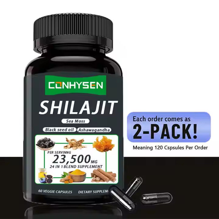 OEM হিমালয়ান শিলাজিত ক্যাপসুল ফুলভিক অ্যাসিড খনিজ সমুদ্র ময়দা অ্যাসিড প্রাকৃতিক মিশ্রণ শক্তি উন্নত করে
