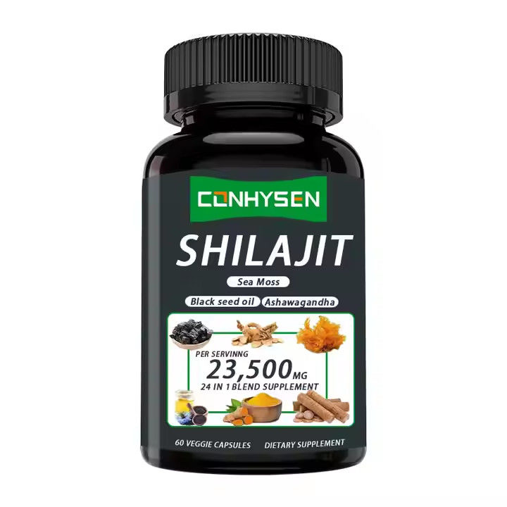 OEM হিমালয়ান শিলাজিত ক্যাপসুল ফুলভিক অ্যাসিড খনিজ সমুদ্র ময়দা অ্যাসিড প্রাকৃতিক মিশ্রণ শক্তি উন্নত করে