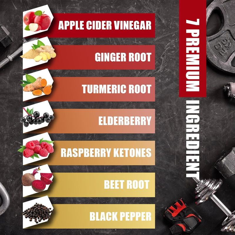 ৭-ইন-১ আপেল সিডার ভিনেগার কমপ্লেক্স হলুদ আদা রাস্পবেরি কিটোন সহ ডিটক্স অনাক্রম্যতা হজম স্বাস্থ্যকে সমর্থন করে