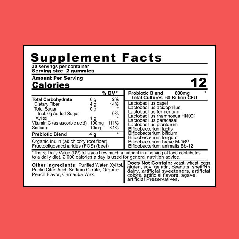 OEM/ODM 4g প্রিবিওটিক্স প্রিবিওটিক্স গাম্বি 60 বিলিয়ন সিএফইউ ইমিউনিটি বুস্টার অ্যান্টিঅক্সিড্যান্ট বৈশিষ্ট্যযুক্ত অন্ত্রের স্বাস্থ্য উন্নতকারী প্রাপ্তবয়স্ক