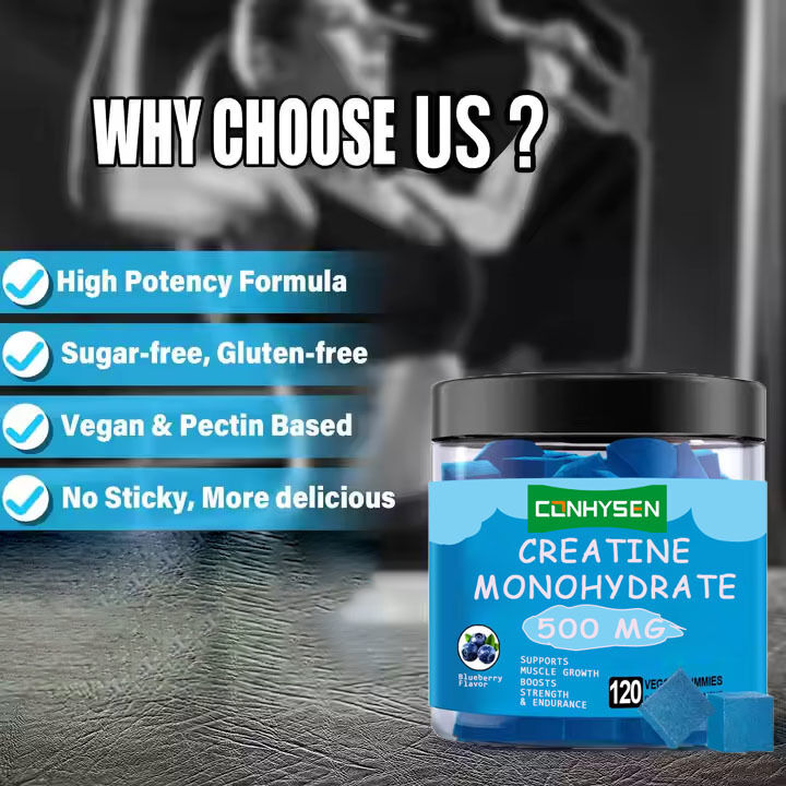 Private Label Halal Creatine Monohydrate Gummies Sports Nutrition Supplement for Adults to Enhance Strength and Muscle Mass
