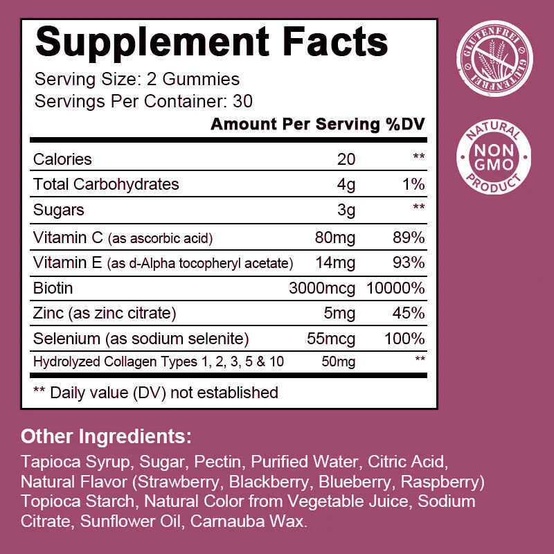 কাস্টমাইজড প্রাইভেট লেবেল ৬০ টুকরা কোলাজেন গামিস বিউটি ফুড সাপ্লিমেন্ট ফর অ্যাডাল্ট হেয়ার স্কিন হেলথ সুগার-বালেন্সড বোতলজাত