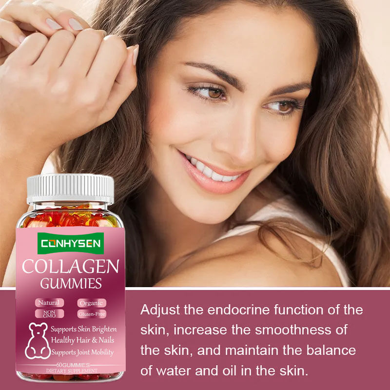 কাস্টমাইজড প্রাইভেট লেবেল ৬০ টুকরা কোলাজেন গামিস বিউটি ফুড সাপ্লিমেন্ট ফর অ্যাডাল্ট হেয়ার স্কিন হেলথ সুগার-বালেন্সড বোতলজাত