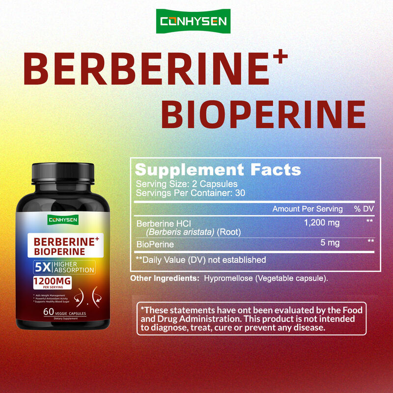 High Quality Berberine HCI Root Supplements Capsules ,Healthy Weight Management Berberine Bioperine Capsules Dietary Fiber