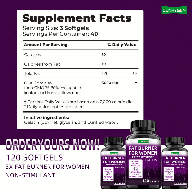 প্রাইভেট লেবেল ফ্যাট বার্নার ক্যাপসুল সিএলএ কমপ্লেক্স খাদ্যতালিকাগত সম্পূরক মহিলাদের জন্য পেশী বৃদ্ধি ওজন হ্রাস পিল খাদ্যতালিকাগত ফাইবার