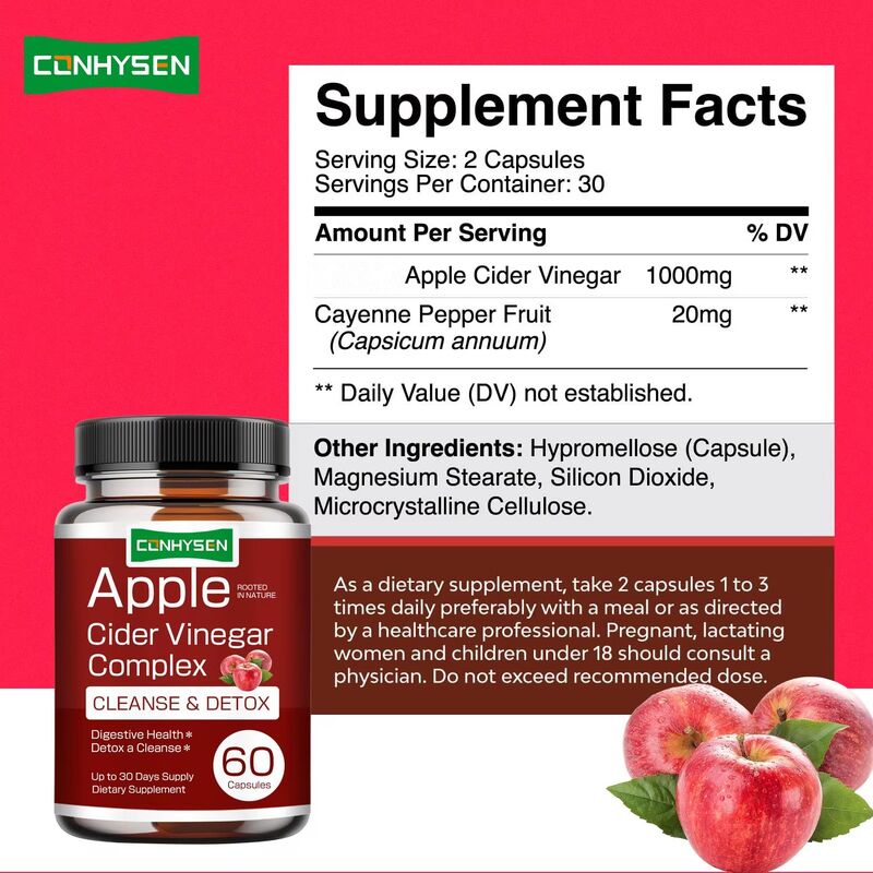 OEM High Quality Weight Management Vegan Apple Cider Vinegar Complex Capsules Fat Burner Promote Digestion