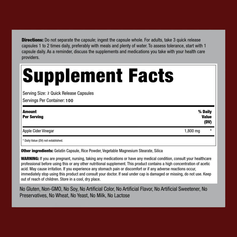 OEM/ODM ACV Supplement Support Digestion & Detox Weight Management Apple Cider Vinegar Capsules for Men Women